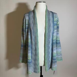 NWD Alfred Dunner Seafoam Glitter Striped Cardigan Sweater Womens Petite Size PS